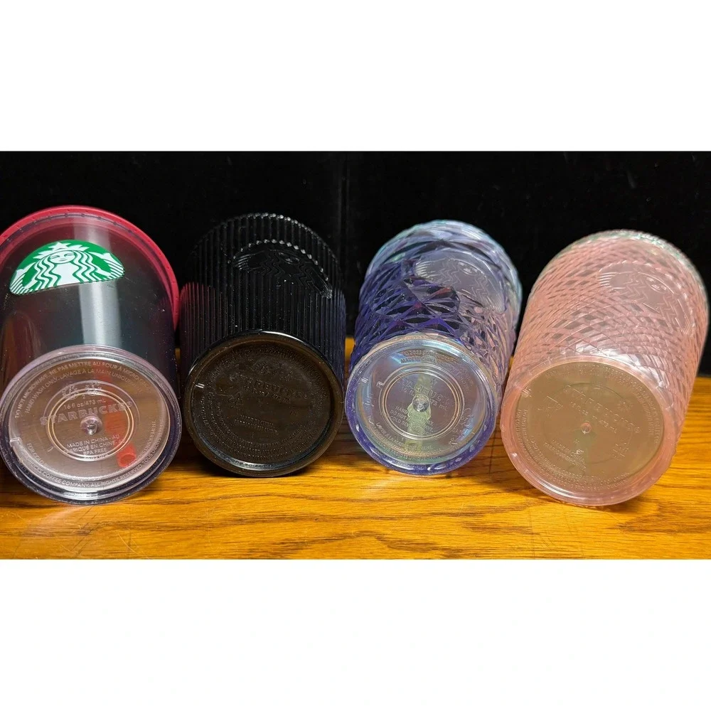 Starbucks 16oz Cold Cup Tumbler Lot of 4-Iridescent Black Pink Prism Grid Grande